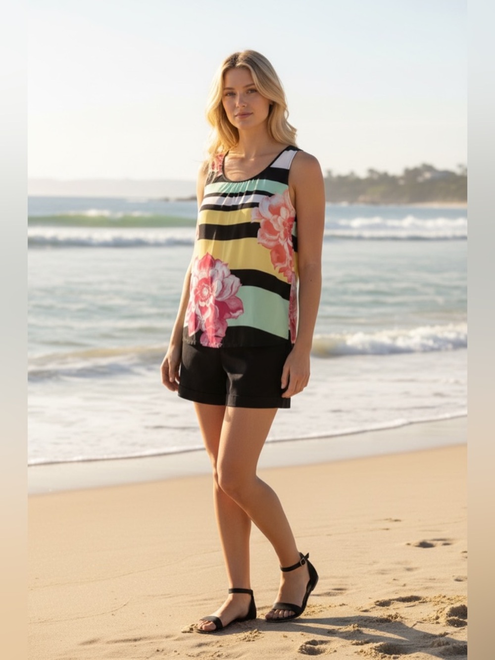 Banana Republic Stripe Floral Tank Size Medium 100% Polyester